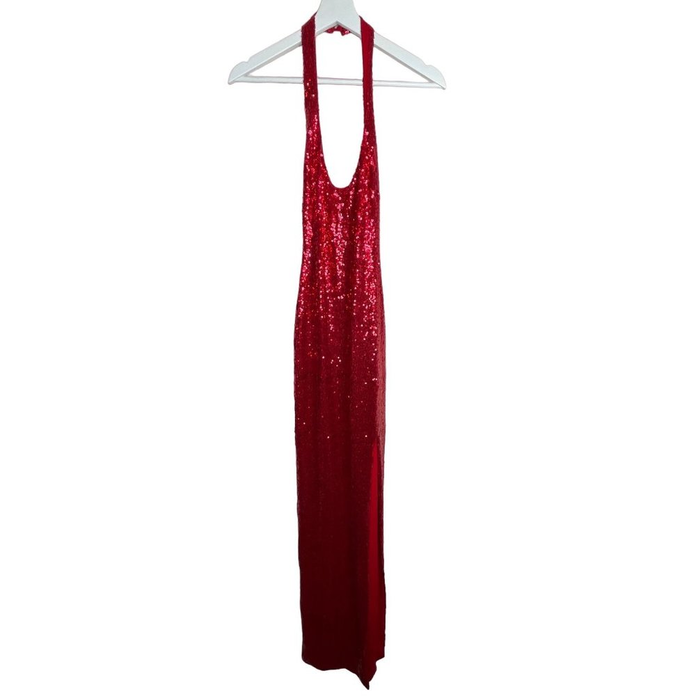 Nookie Dress Sheath Bodycon Maxi Long Sz Extra Small Women Red Sleeveless Sequin